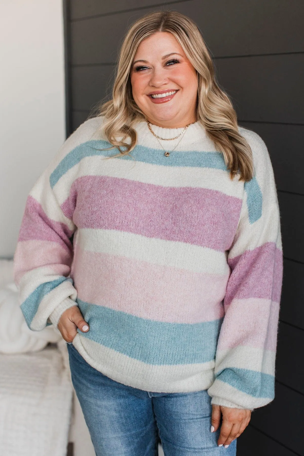 Feeling Cuddly Color Block Sweater- Ivory