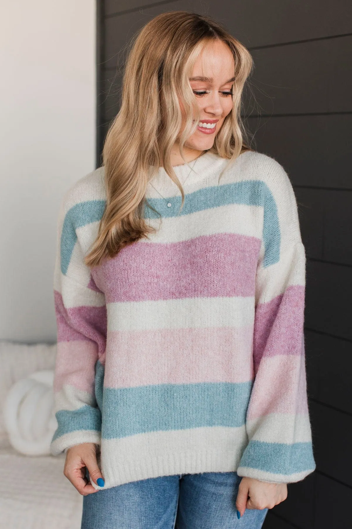 Feeling Cuddly Color Block Sweater- Ivory