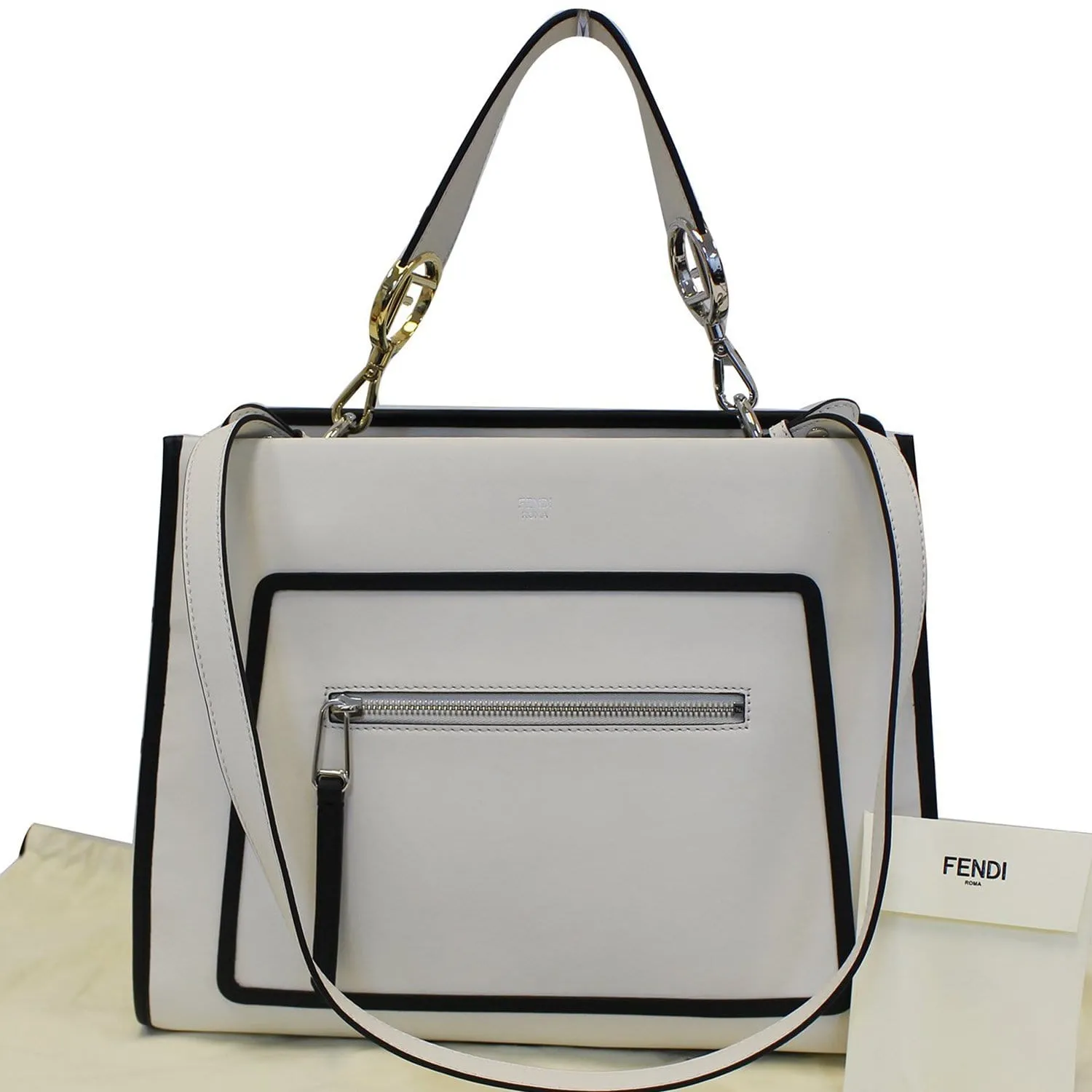 FENDI White Leather Runway Tote Bag - Sale