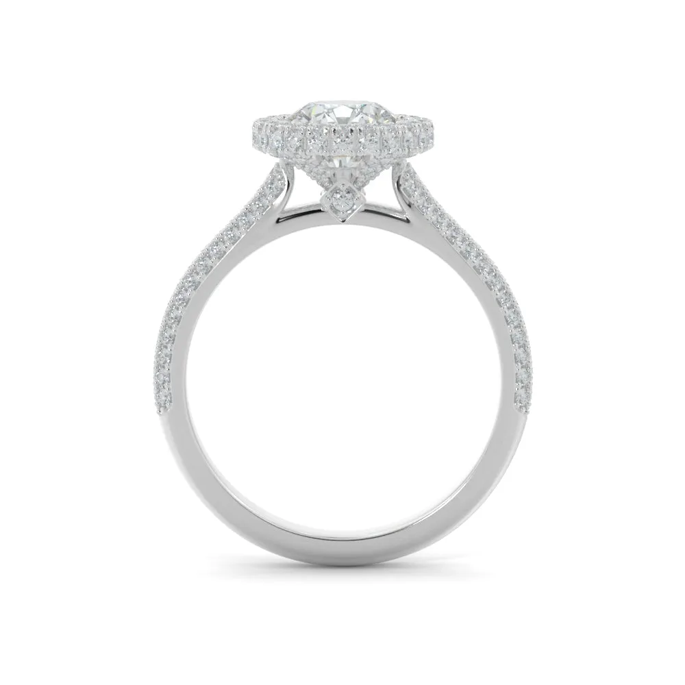 Firelight 3-row band Natural Round Cut Diamond Engagement Ring