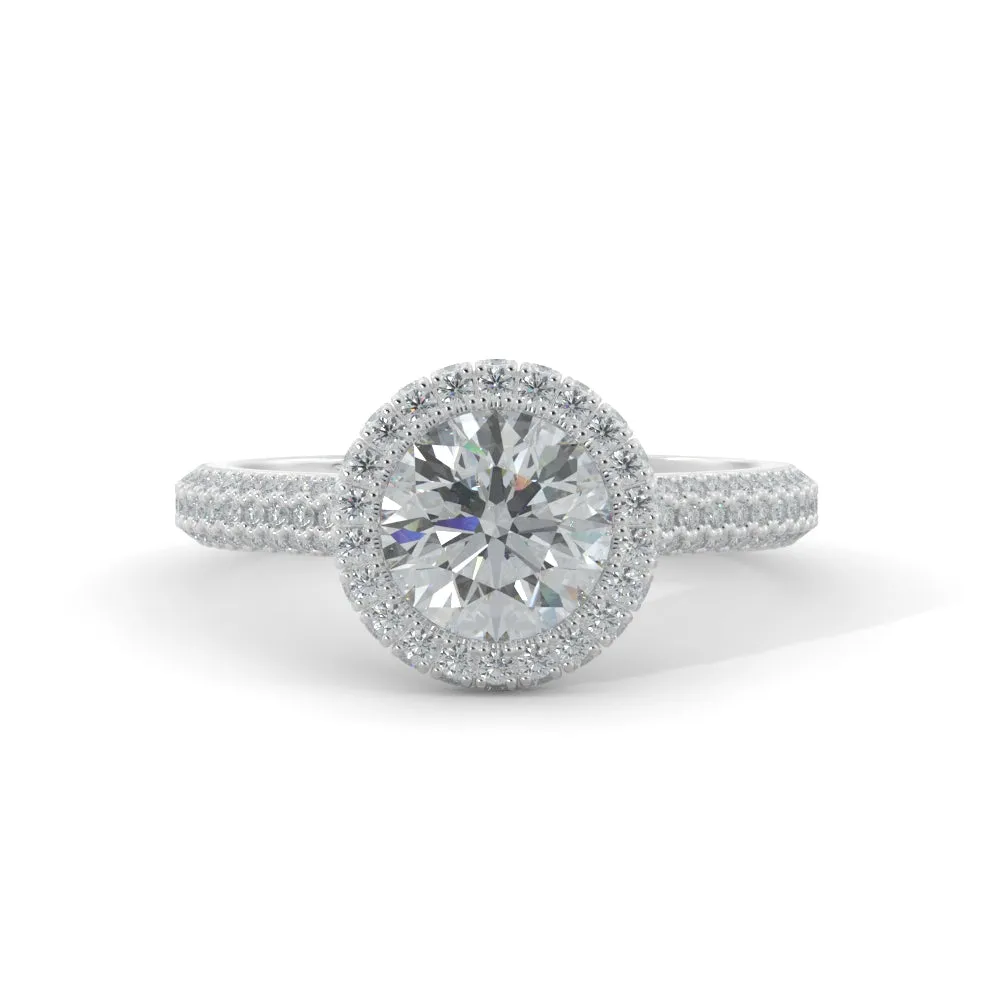 Firelight 3-row band Natural Round Cut Diamond Engagement Ring