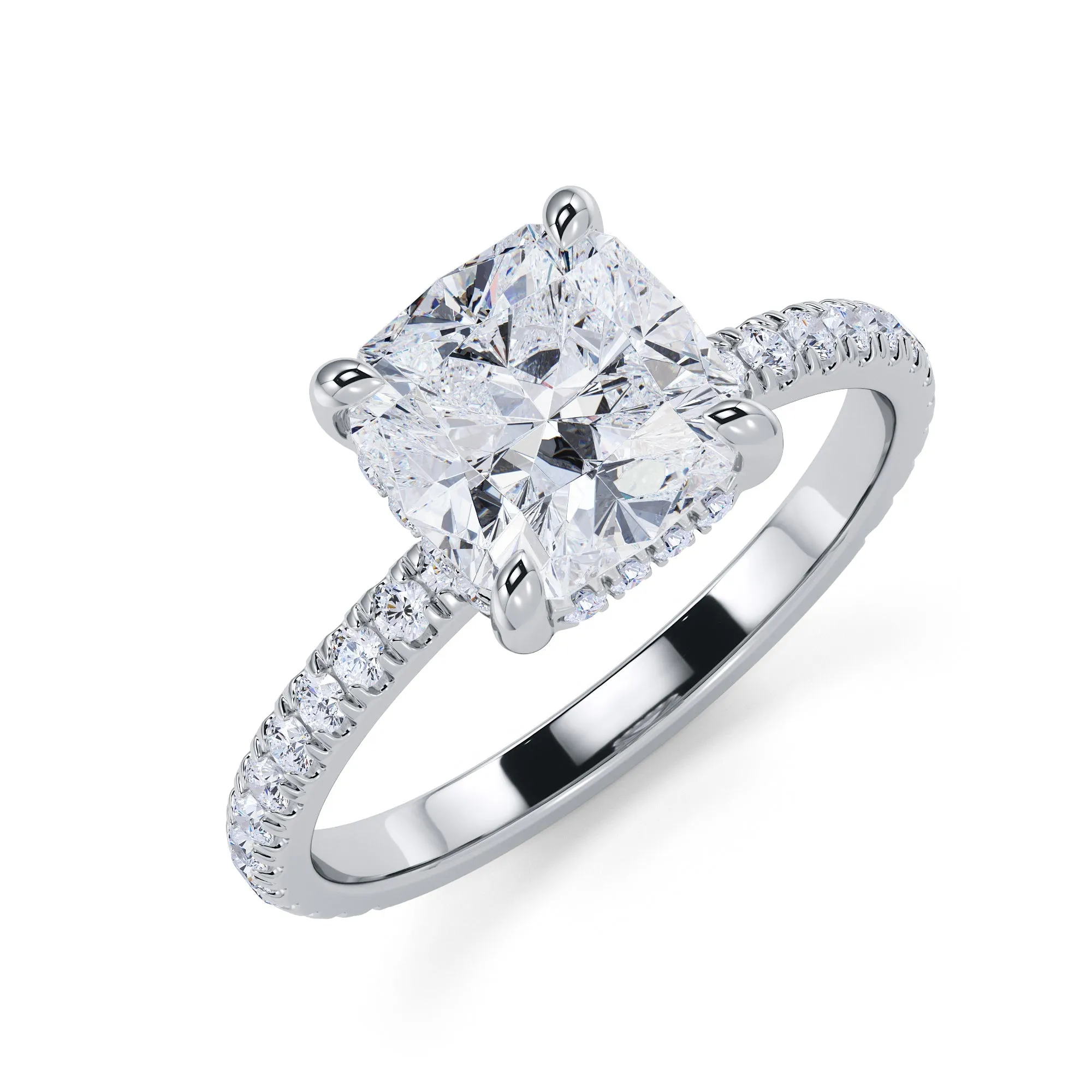 Firework Accent Diamonds Natural Cushion Cut Diamond Engagement Ring