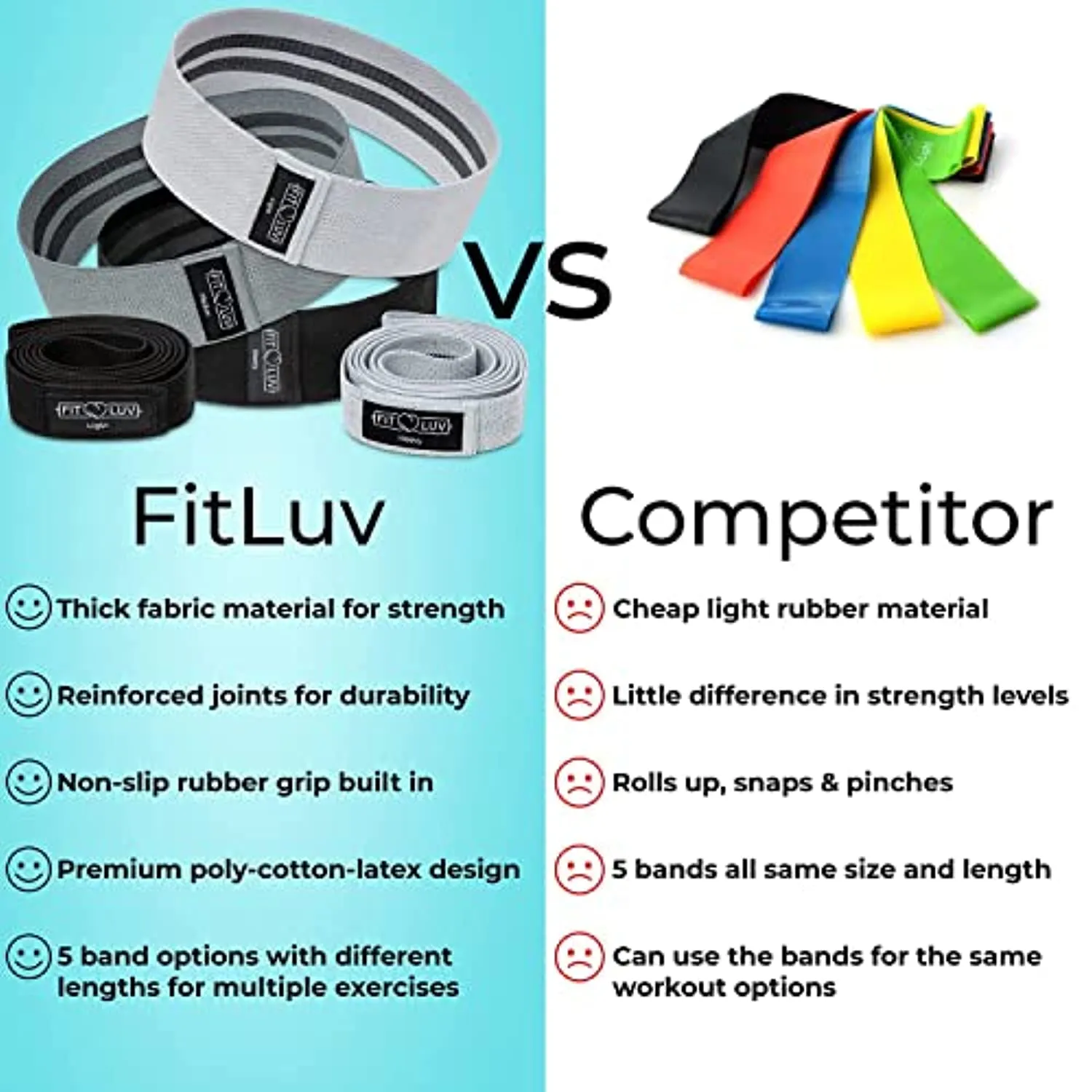 FITLUV Fabric Booty Bands for Thigh, Hip, Butt and Leg Workouts. Set of 5 Non Slip Cloth Exercise Resistance Bands. Best Home Gym Workout for Glutes. Portable Fitness Travel Accessories and Equipment.