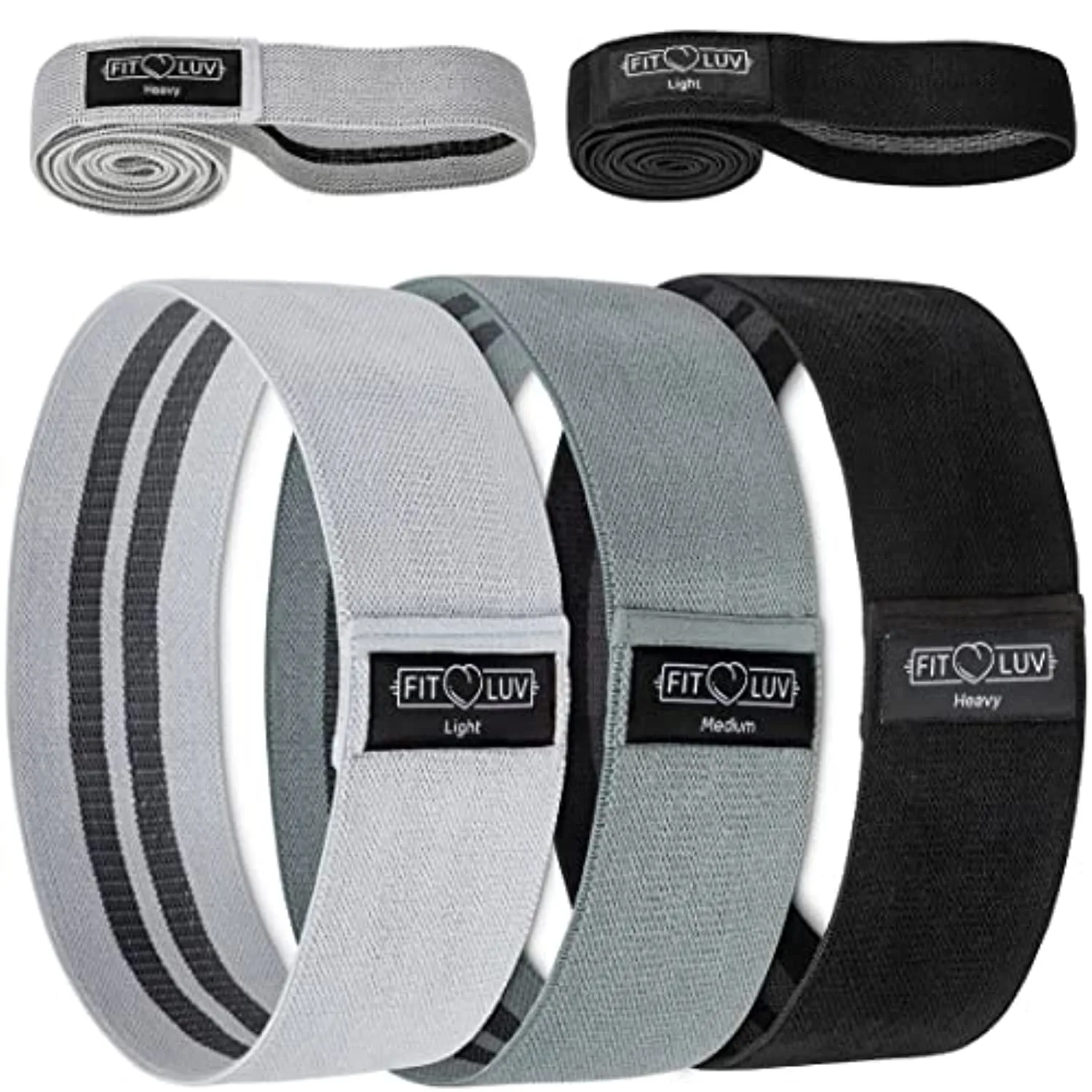 FITLUV Fabric Booty Bands for Thigh, Hip, Butt and Leg Workouts. Set of 5 Non Slip Cloth Exercise Resistance Bands. Best Home Gym Workout for Glutes. Portable Fitness Travel Accessories and Equipment.