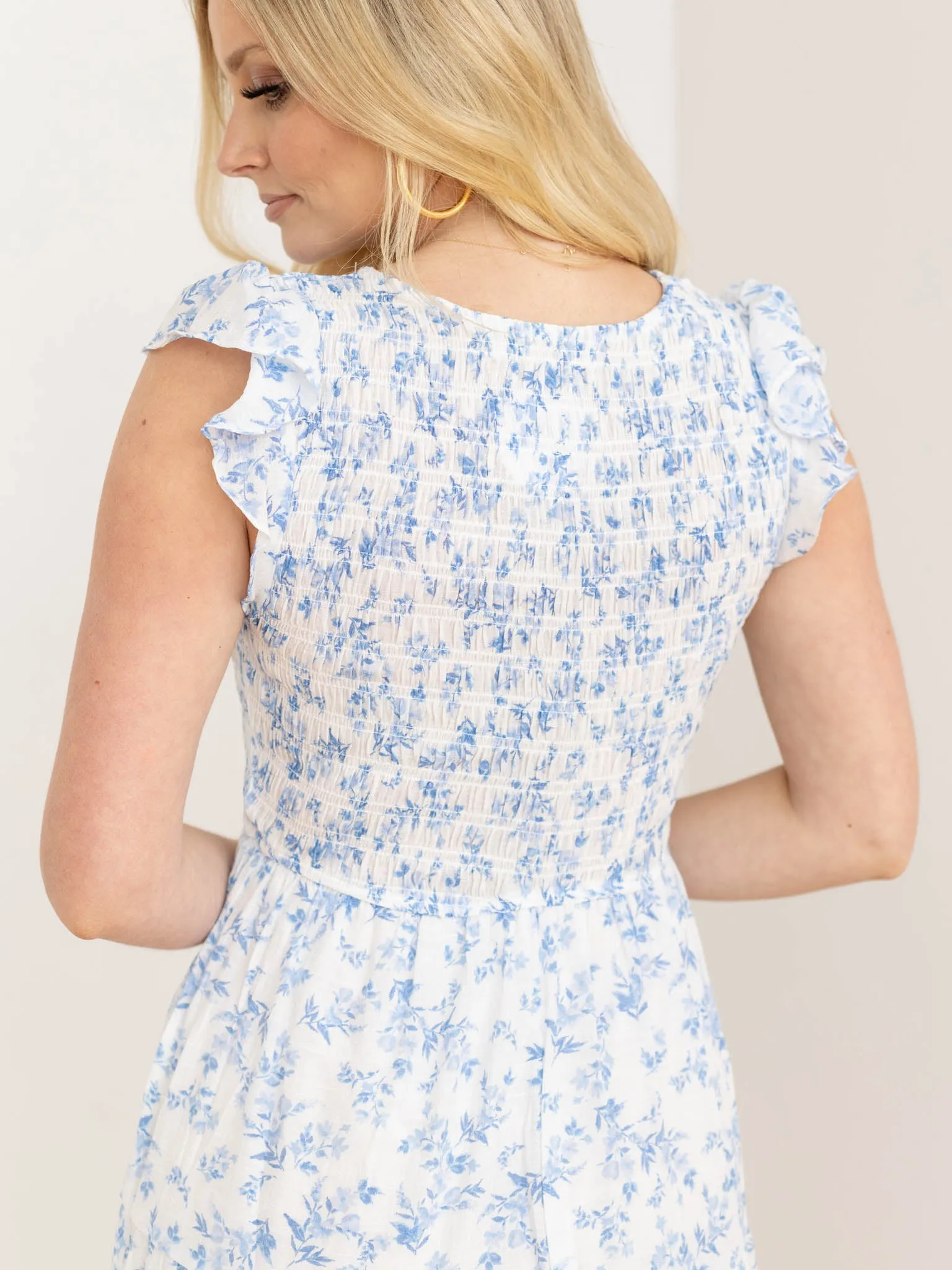 Floral V-Neck Smocked Midi Dress