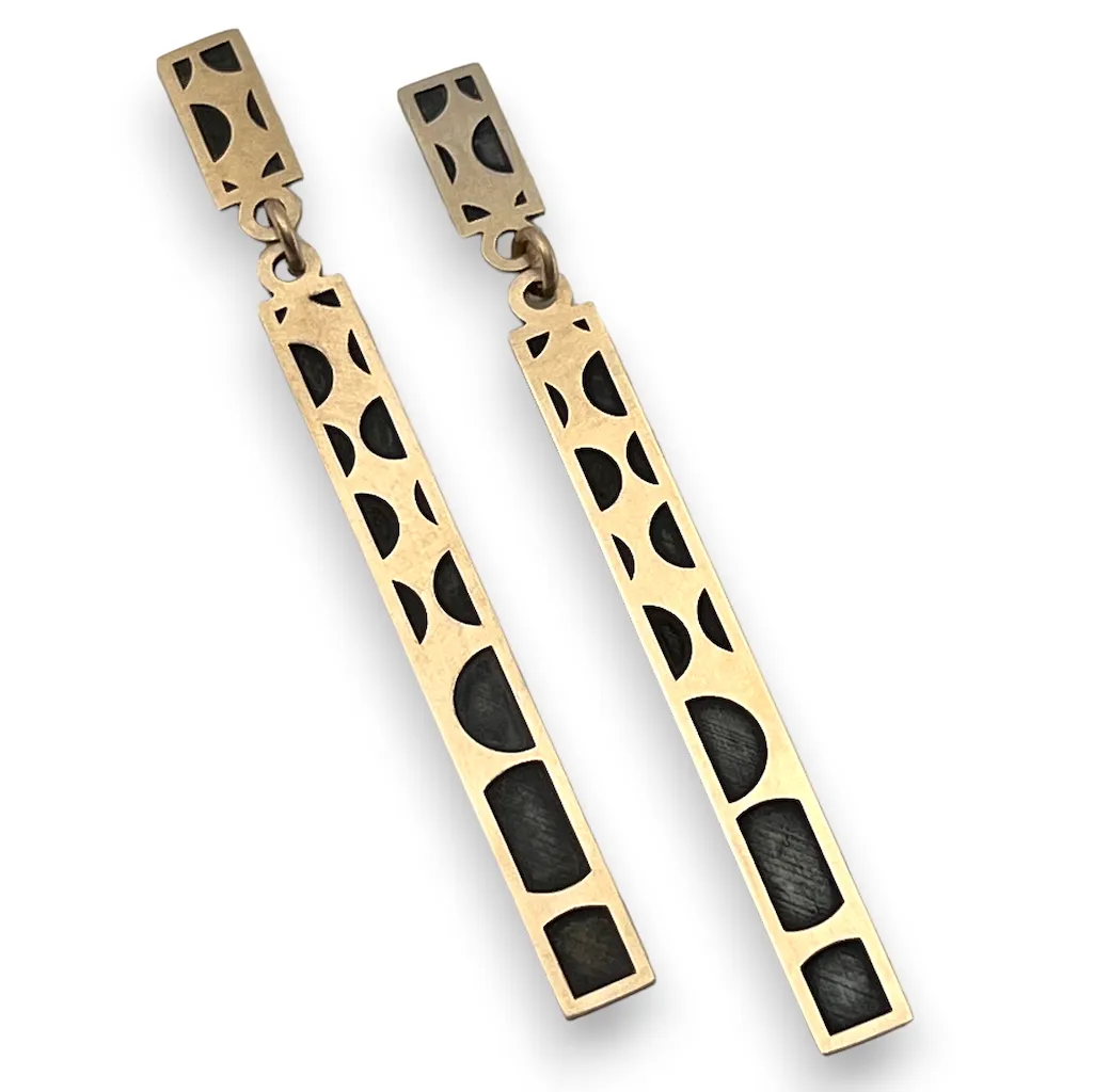 Geo Dot Single Column Double Rectangular Post Dangle (Bronze)