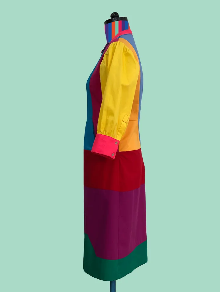 Geometric Color-Block Zip-Front Dress