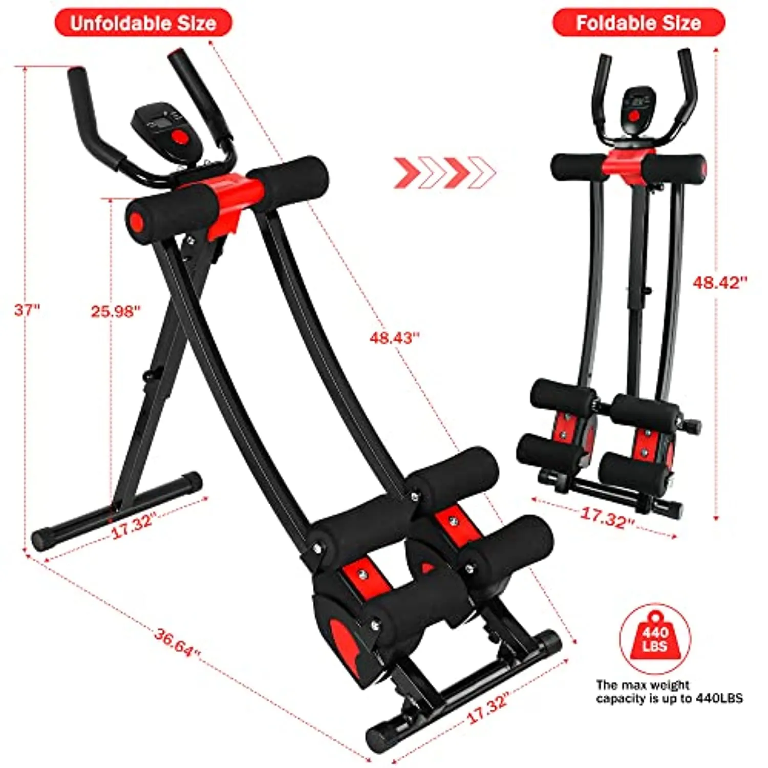 GIKPAL Ab Machine Ab Workout Equipment for Home Gym Foldable Core & Abdominal Trainer Women Exercise Fitness Equipment with LCD Display, 440lbs Weight Capacity