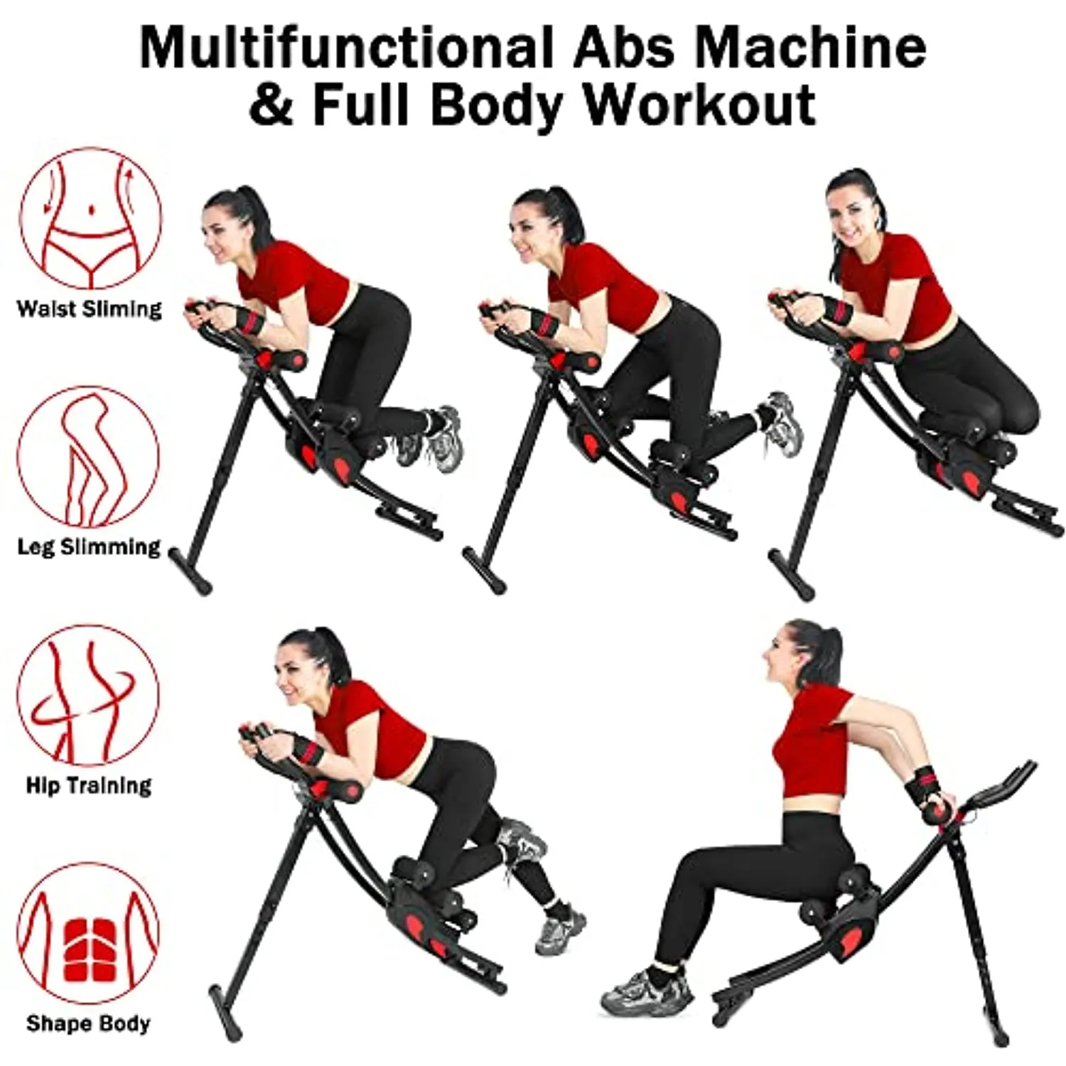 GIKPAL Ab Machine Ab Workout Equipment for Home Gym Foldable Core & Abdominal Trainer Women Exercise Fitness Equipment with LCD Display, 440lbs Weight Capacity