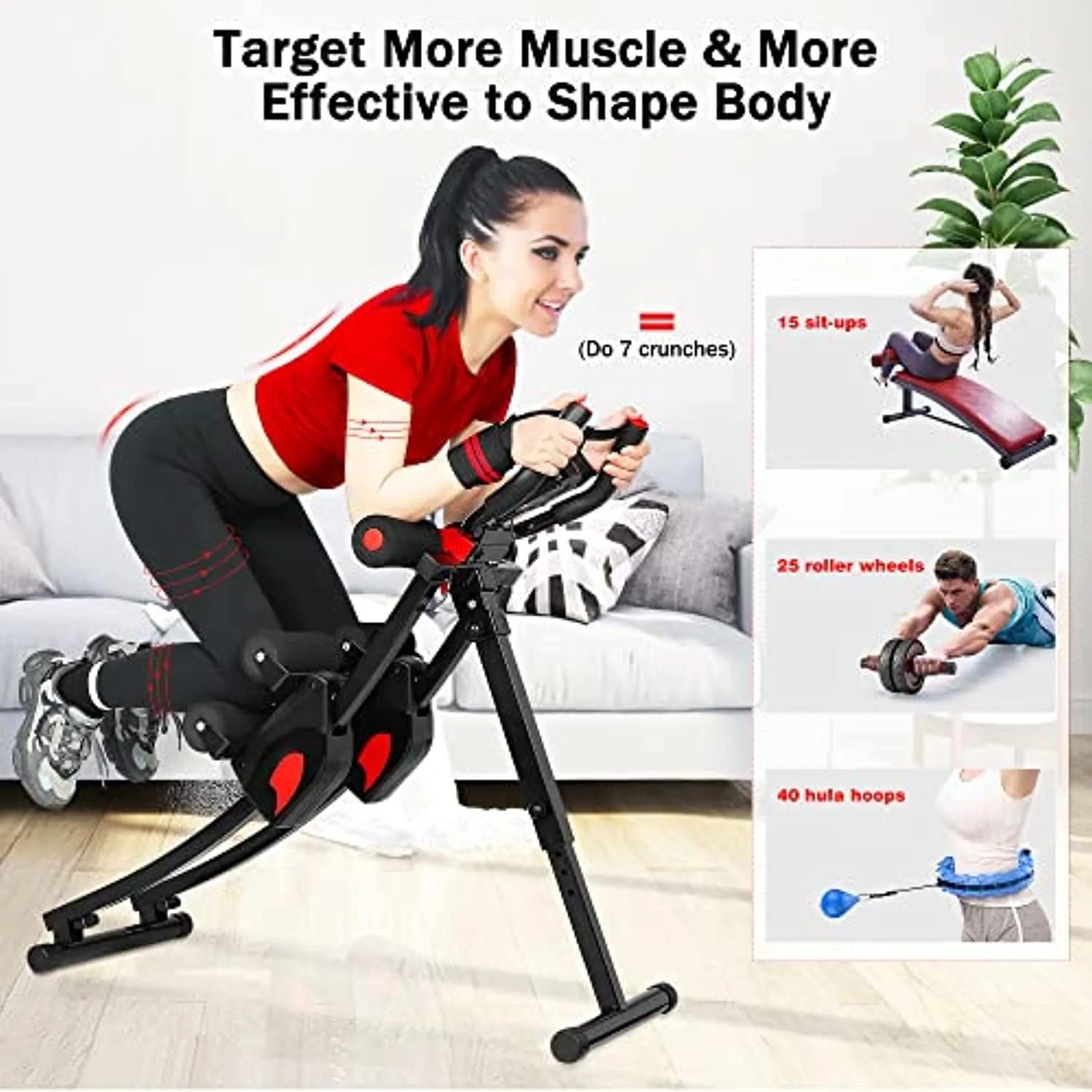 GIKPAL Ab Machine Ab Workout Equipment for Home Gym Foldable Core & Abdominal Trainer Women Exercise Fitness Equipment with LCD Display, 440lbs Weight Capacity