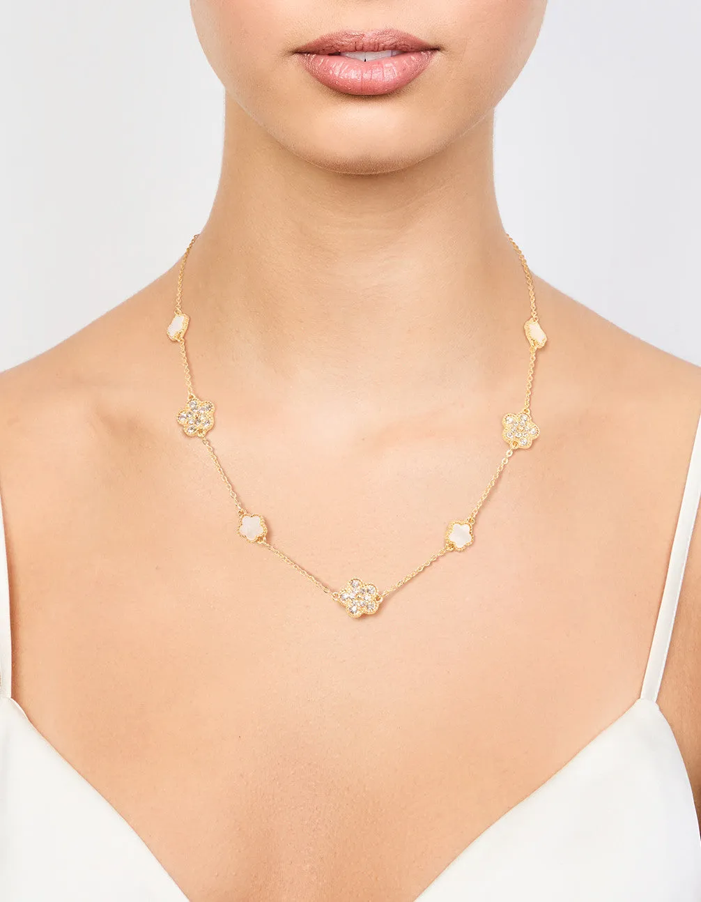 Gold Plated Alternating Small & Medium Flower Necklace