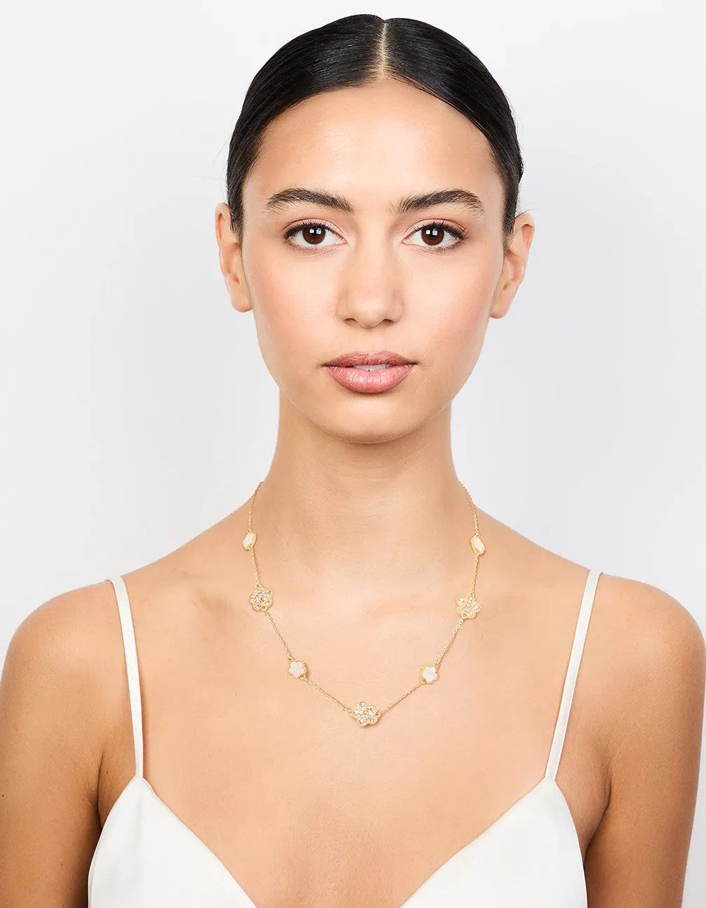 Gold Plated Alternating Small & Medium Flower Necklace
