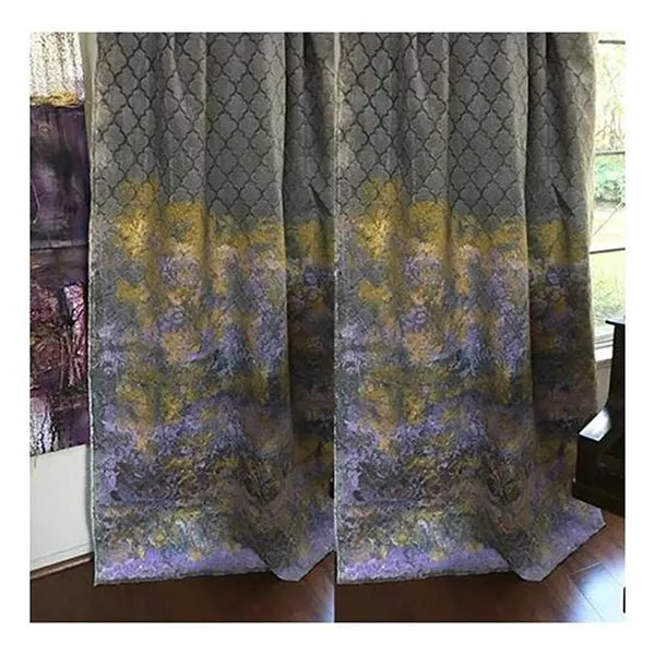 Grey 2 Tone Curtains, Boho Chic Curtains -  Color Block Curtains - Set of 2