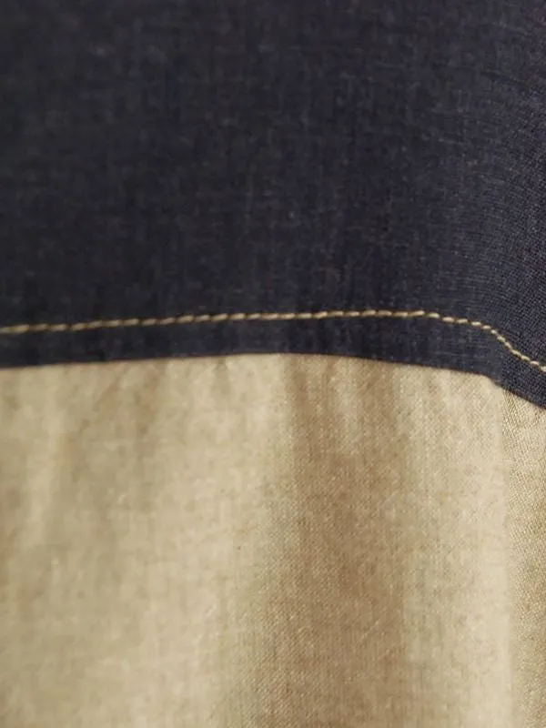 grey color block linen pullover