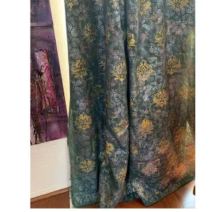 Grey Gold Bordered Curtains - Curtains & Drapes - Set of 2