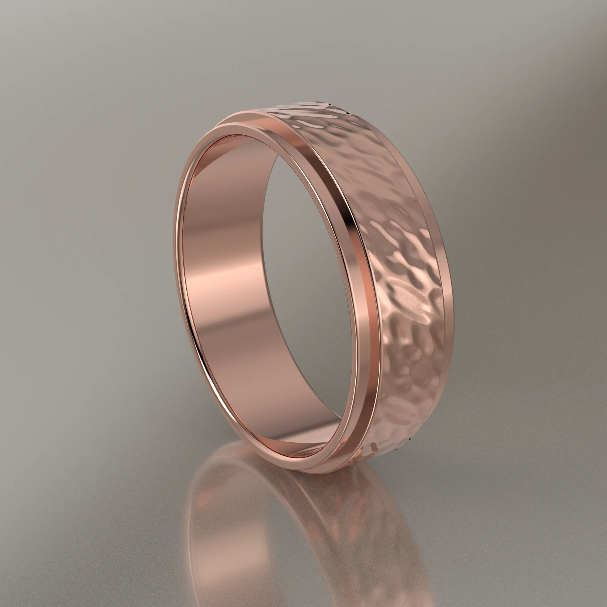 Hammered Rose Gold 6mm Step Edge Wedding Band