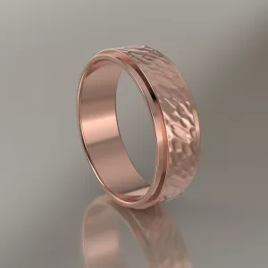 Hammered Rose Gold 6mm Step Edge Wedding Band