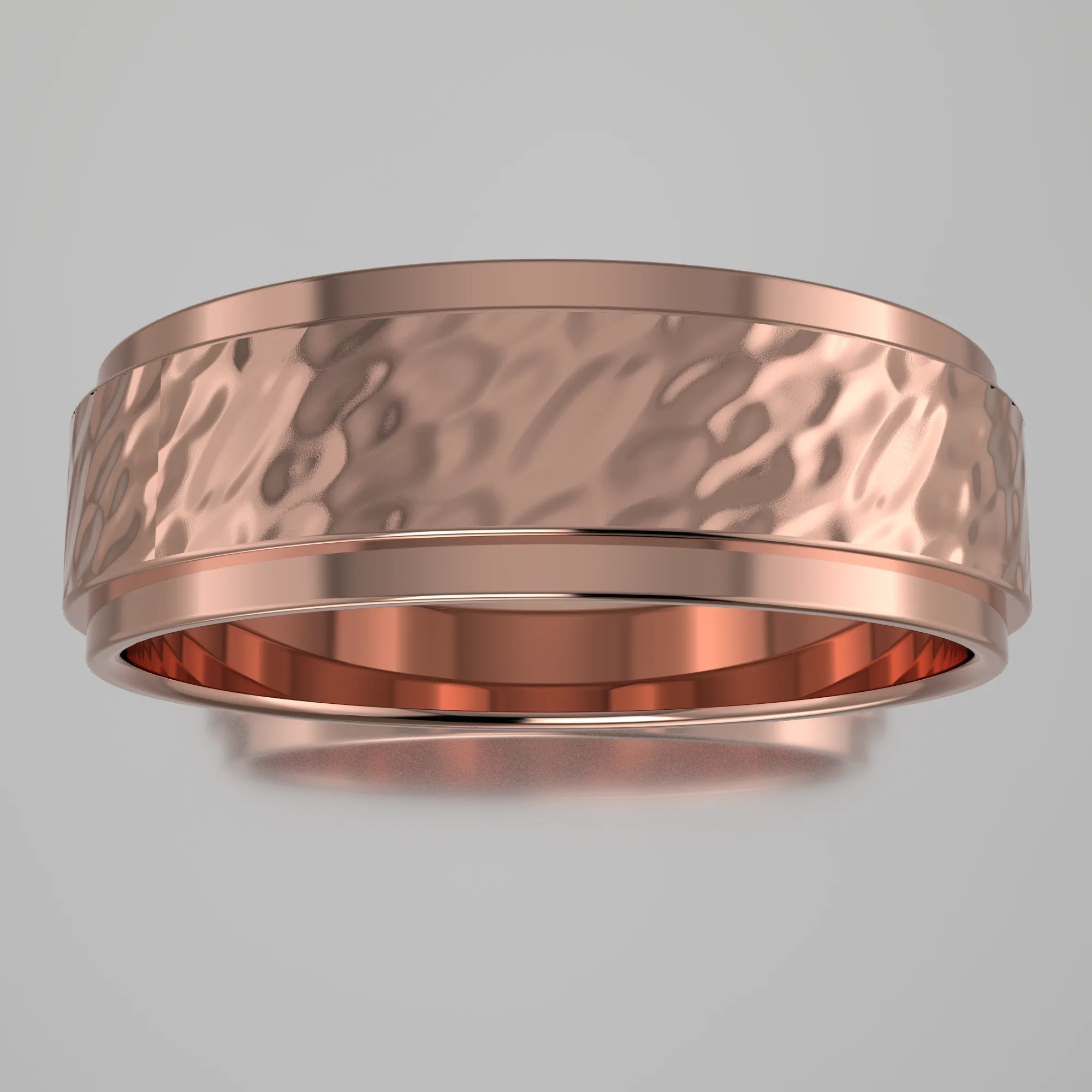 Hammered Rose Gold 6mm Step Edge Wedding Band