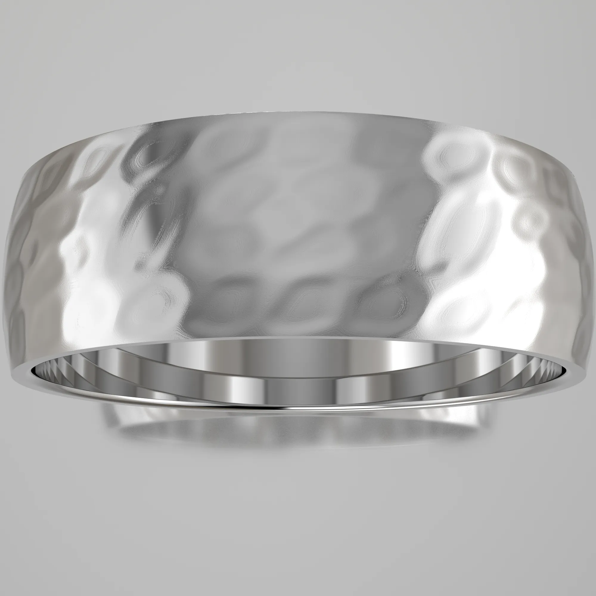 Hammered White Gold 7mm Domed Wedding Band
