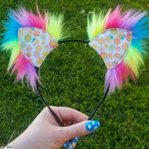 Happy Rainbow Daisies Kittycorn Ears