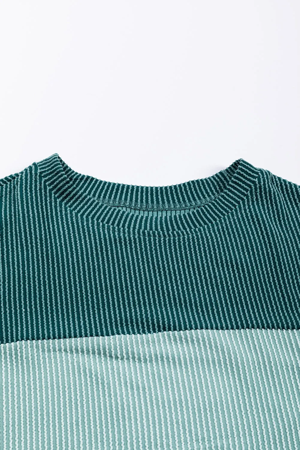 Khaki Color Block Long Sleeve Ribbed Loose Top