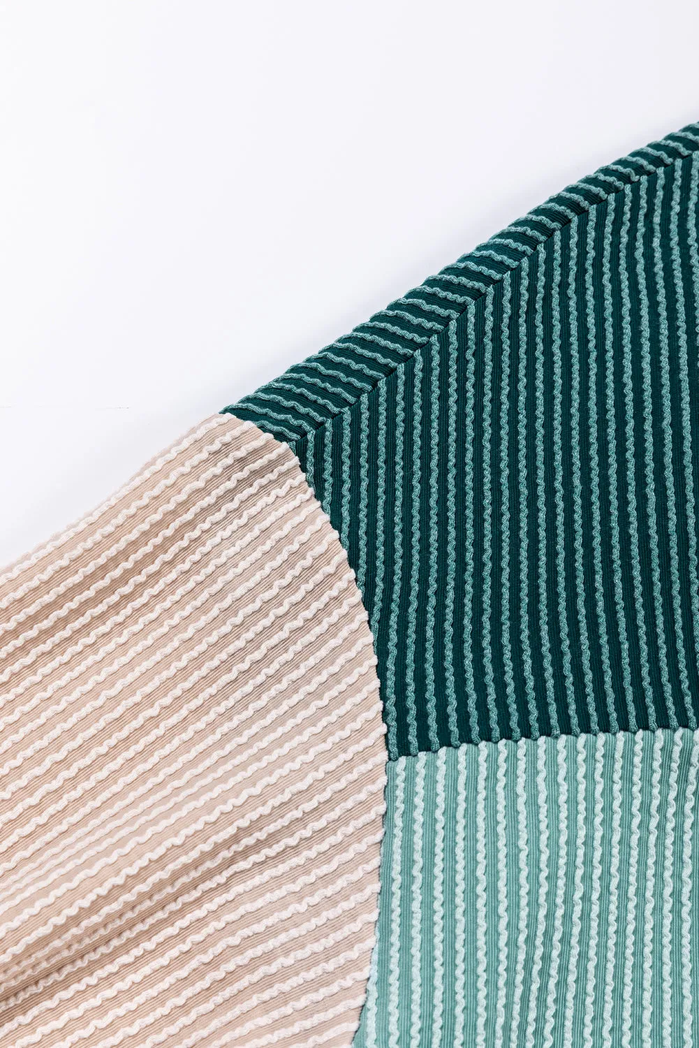 Khaki Color Block Long Sleeve Ribbed Loose Top