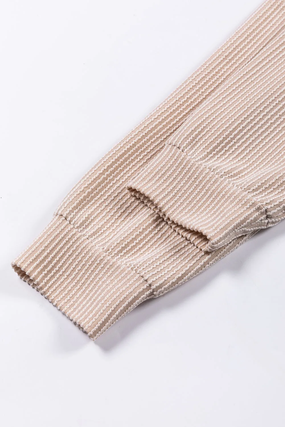 Khaki Color Block Long Sleeve Ribbed Loose Top