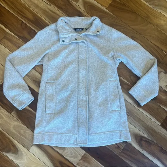 Lands’ End Knit hidden zip button up mock neck jacket