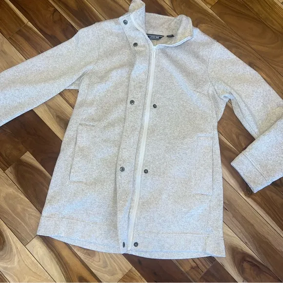 Lands’ End Knit hidden zip button up mock neck jacket
