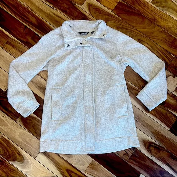 Lands’ End Knit hidden zip button up mock neck jacket