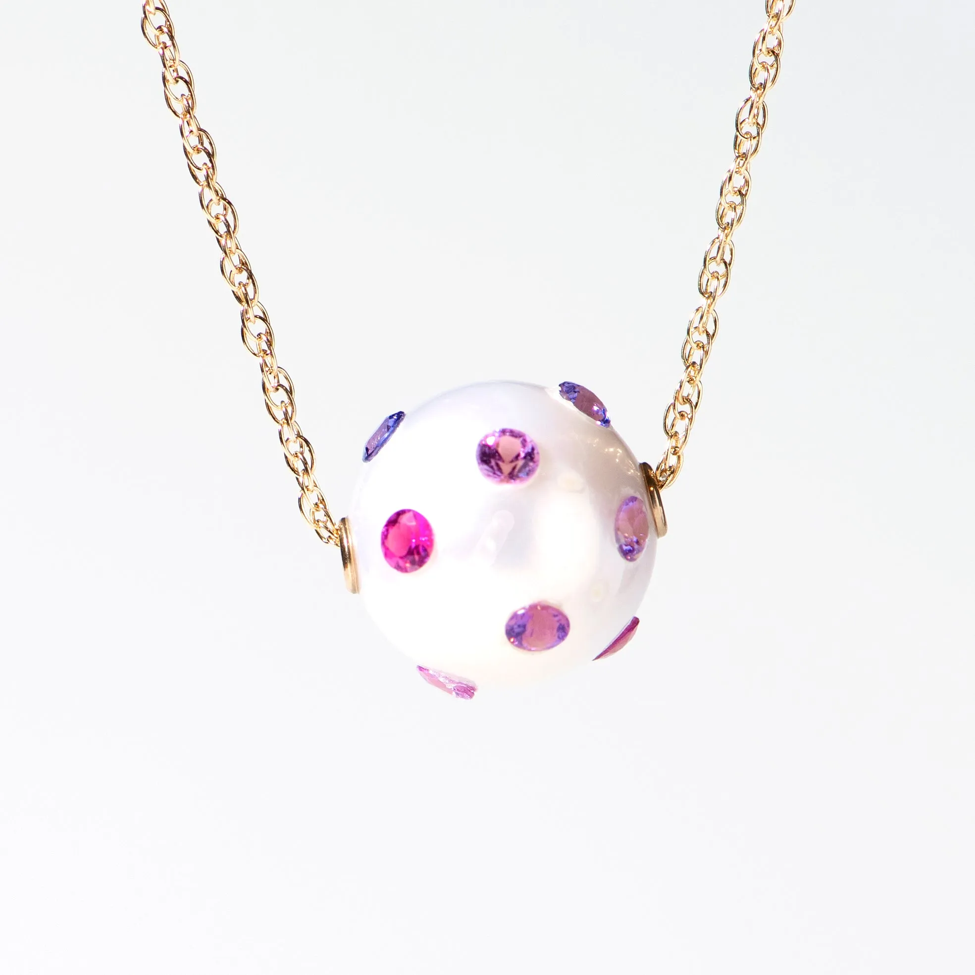 Large Pearl with Purple Sapphires Floating Pearl Pendant