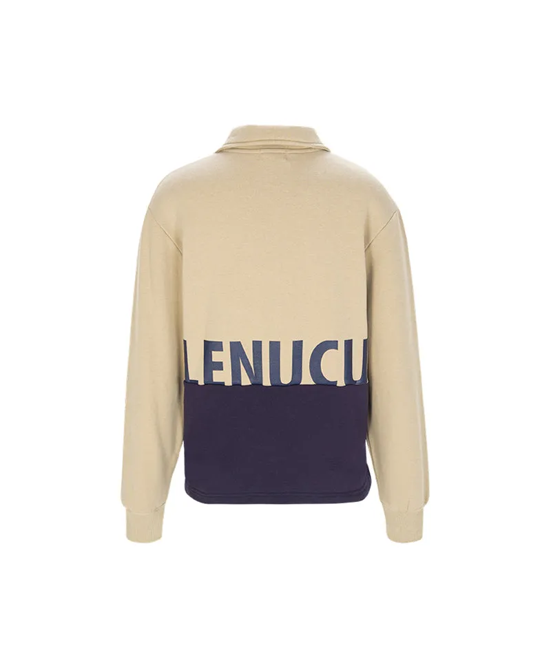 LENUCU Women's Big Logo Color Block Sweatshirt - Beige
