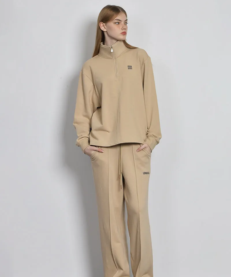 LENUCU Women's Big Logo Color Block Sweatshirt - Beige