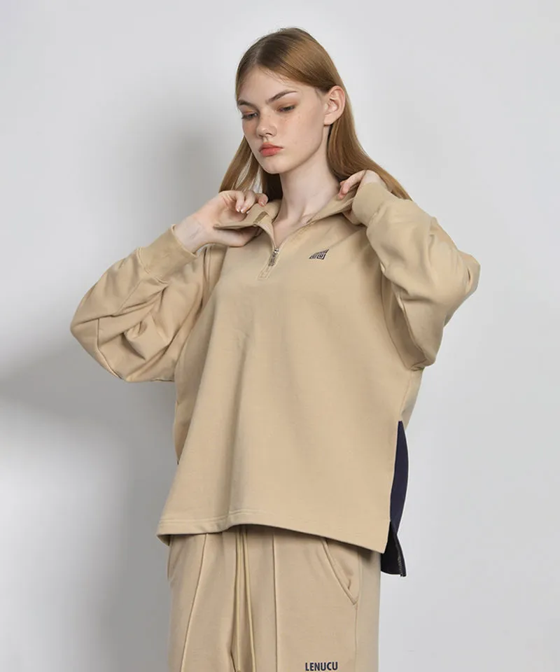 LENUCU Women's Big Logo Color Block Sweatshirt - Beige