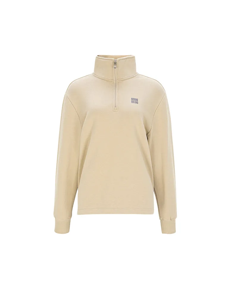 LENUCU Women's Big Logo Color Block Sweatshirt - Beige
