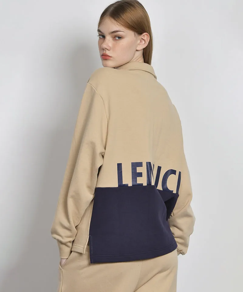 LENUCU Women's Big Logo Color Block Sweatshirt - Beige