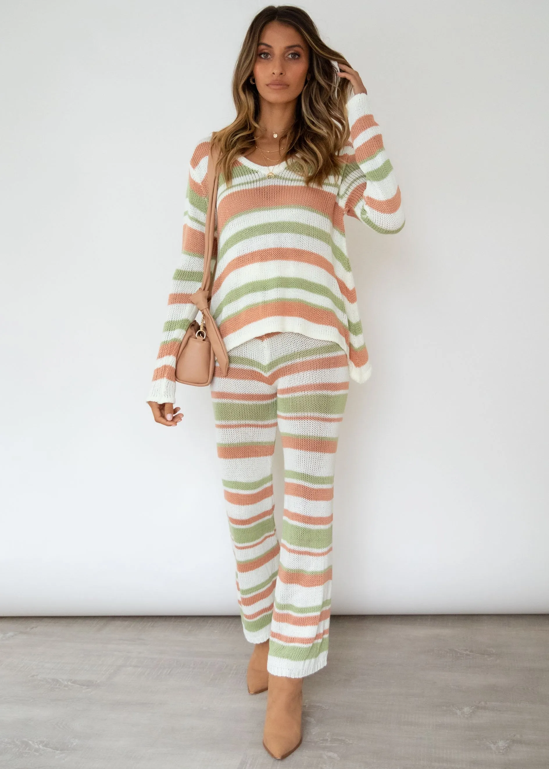 Lonely Hearts Knit Set - Sage Stripe