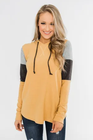 Makes Me Happy Color Block Hoodie- Mustard