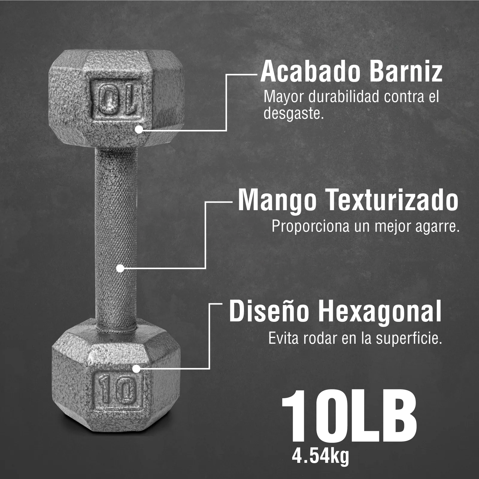 Mancuerna Hexagonal De Metal 10lb Altera Fitness 4.5kg 1 Pza