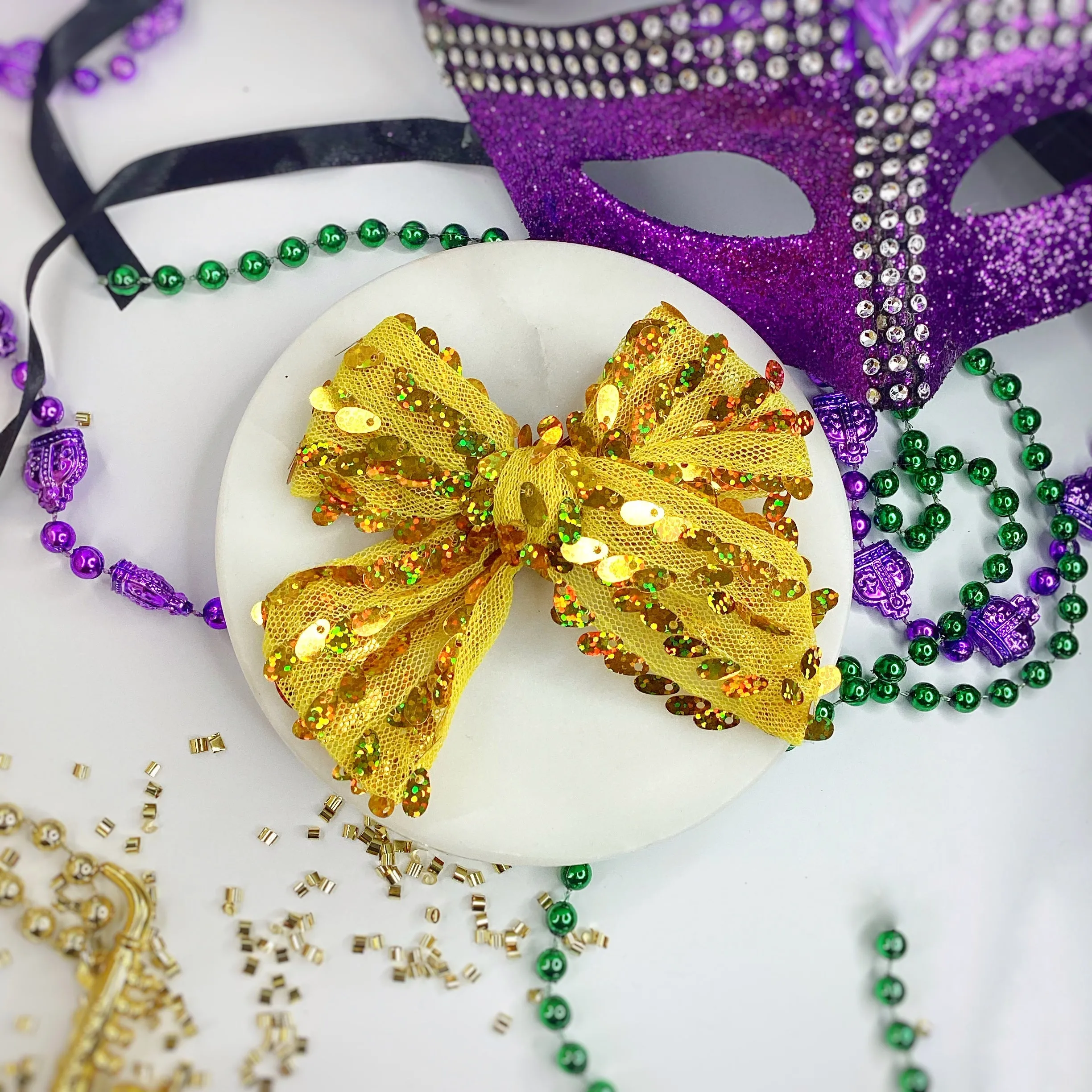 Mardi Gras and St. Pat’s Sequin Knot Top Headband and Bow Collection