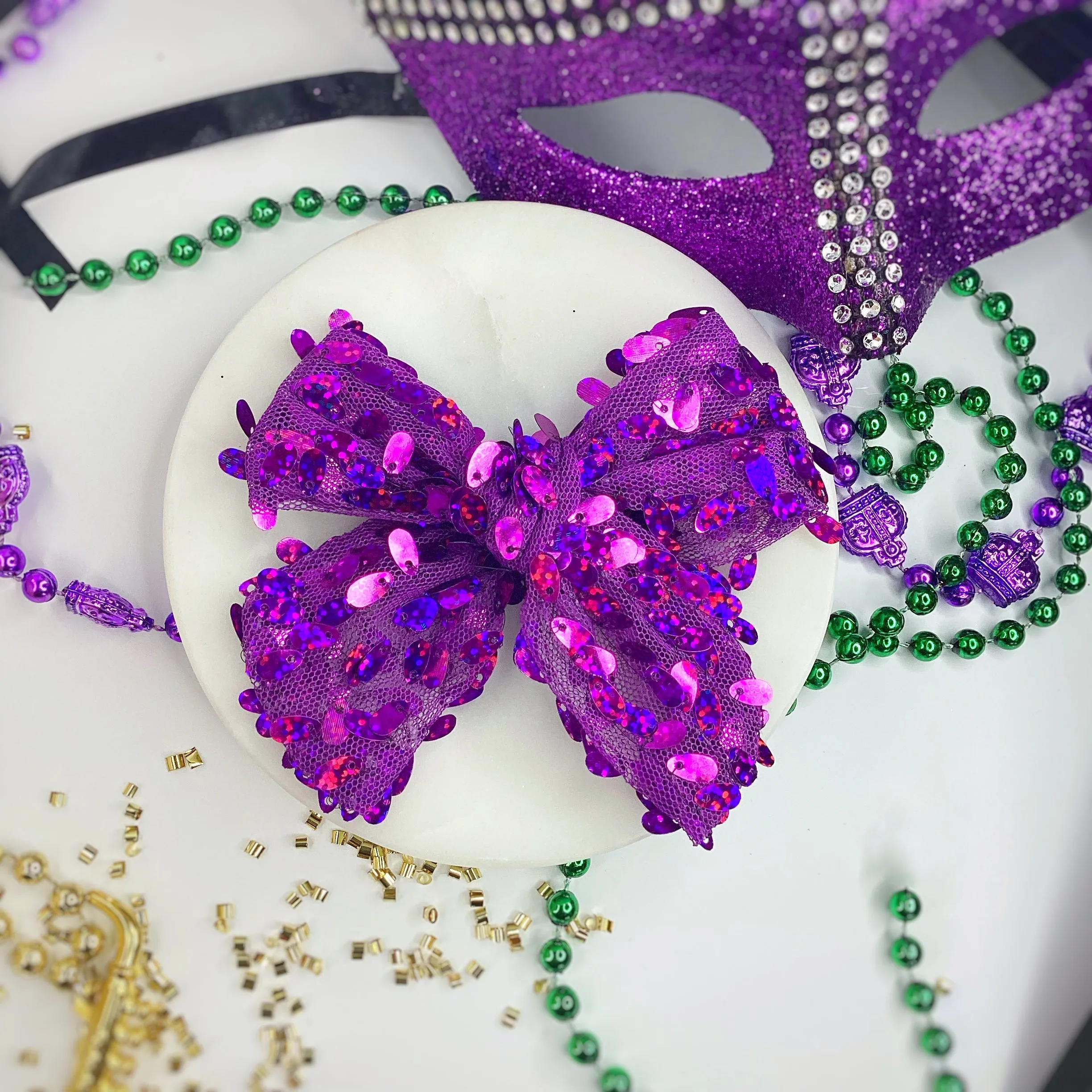 Mardi Gras and St. Pat’s Sequin Knot Top Headband and Bow Collection