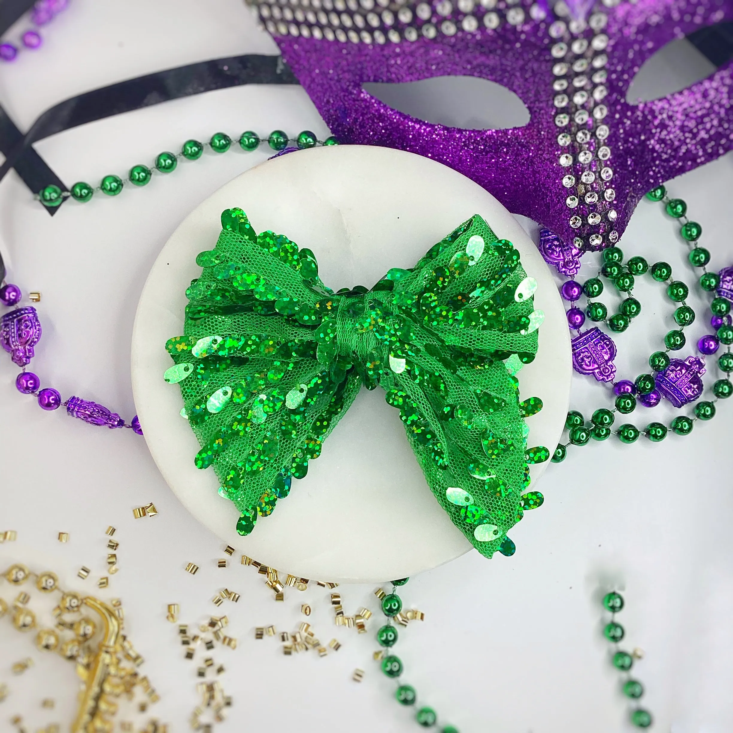 Mardi Gras and St. Pat’s Sequin Knot Top Headband and Bow Collection