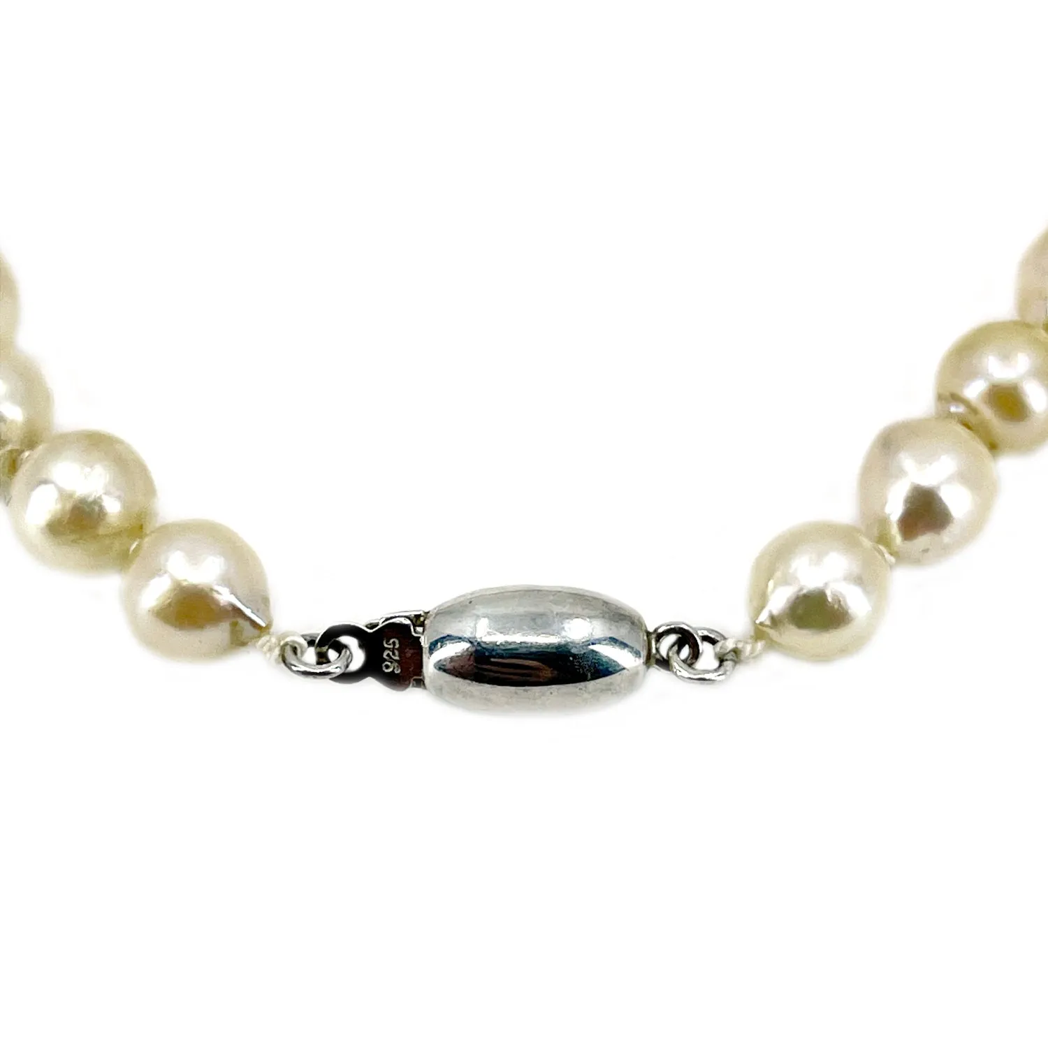 Modernist Baroque Japanese Vintage Saltwater Akoya Cultured Pearl Bracelet- Sterling Silver
