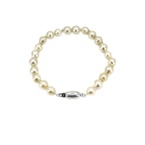 Modernist Baroque Japanese Vintage Saltwater Akoya Cultured Pearl Bracelet- Sterling Silver