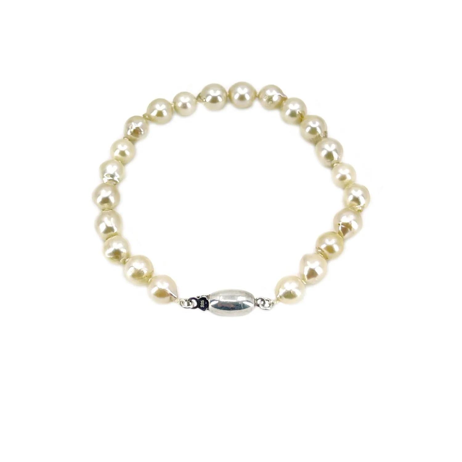 Modernist Baroque Japanese Vintage Saltwater Akoya Cultured Pearl Bracelet- Sterling Silver
