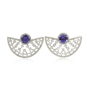 Natural Tanzanite Stud Earrings 18K White Gold Jewelry Gift