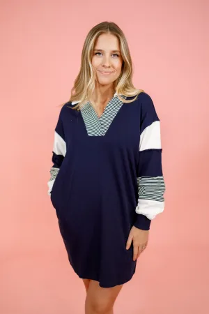 Navy Color Block Dress, S-2XL