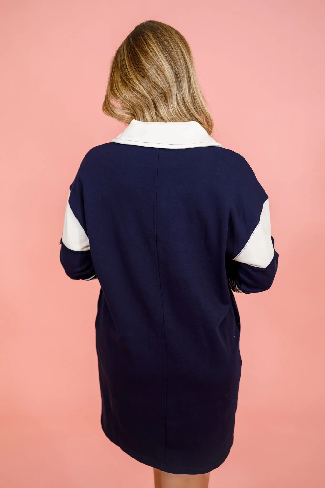 Navy Color Block Dress, S-2XL