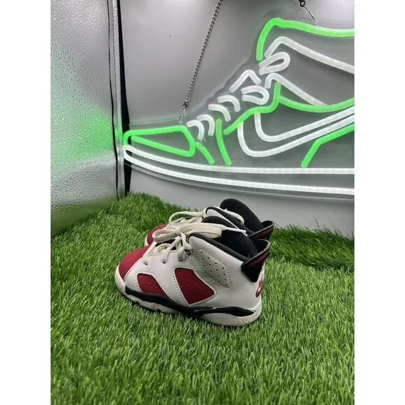 Nike Air Jordan 6 Retro TD Carmine Size 6C Toddler‎ 2021 Red White 384667-106