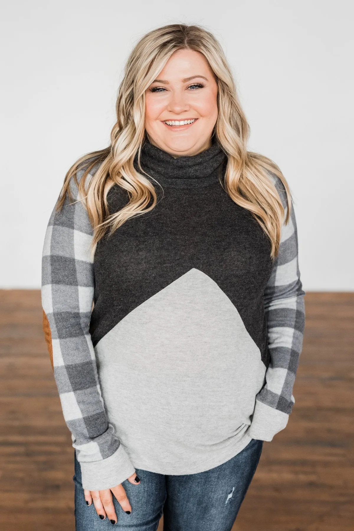 No Broken Hearts Color Block Top- Charcoal & Grey
